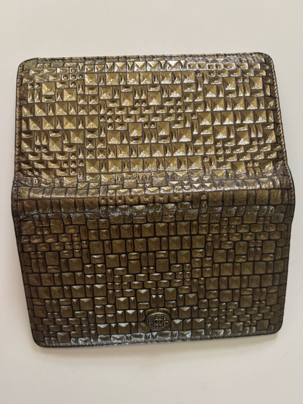 CHANEL Metallic Bronze Mosaic Tile Texture Wallet w/ Box & Crossbody Chain RARE - Picture 8 of 17